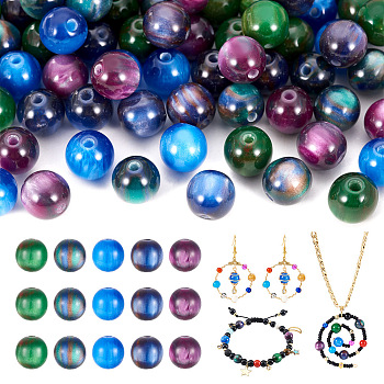 5 Bags 5 Colors Opaque Sparkling Star Resin Beads, Round, Mixed Color, 8mm, Hole: 1.8mm, 1 bag/color, 20pcs/bag