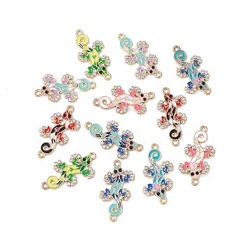 Alloy Enamel Connector Charms, Lizard Links with Crystal Rhinestone, Light Gold, Cadmium Free & Nickel Free & Lead Free, Mixed Color, 30x16x2mm, Hole: 1.6mm