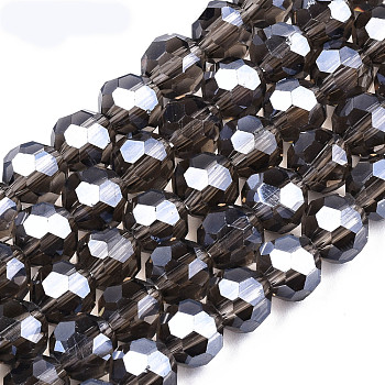 Electroplate Glass Bead Strands, Pearl Luster Plated, Faceted(32 Facets), Round, Gray, 8x7mm, Hole: 1mm, about 65~67pcs/strand, 49~50cm
