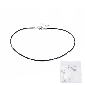 Cowhide Leather Necklace Making, with 304 Stainless Steel Pinch Bails, Jump Ring and Twisted Chains, Black, 16.7 inch(42.5cm)