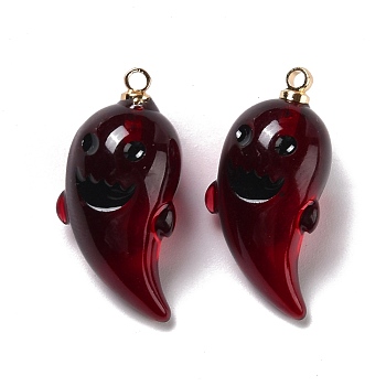 Halloween Transparent Resin Pendants, with Light Gold Tone Metal Loops, Ghost, Dark Red, 23.5x11x9.5mm, Hole: 1.5mm