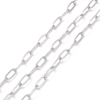 304 Stainless Steel Cable Chains, Unwelded, with Spool, Stainless Steel Color, 6.5x2.6x0.7mm, about 32.81 Feet(10m)/Roll