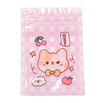 Rectangle Plastic Packaging Zip Lock Bags, with Cartoon Animal Pattern, Top Self Seal Pouches, Cat Shape, 12x7.5x0.15cm, Unilateral Thickness: 2.5 Mil(0.065mm)