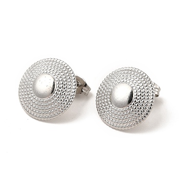 304 Stainless Steel Stud Earrings, with Vertical Loops, Flat Round, Stainless Steel Color, 15.5mm, Hole: 3mm, Pin: 0.8mm