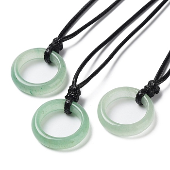 Natural Green Aventurine Ring Pendant Necklace with Waxed Cords, 29.53~29.92 inch(75~76cm), Pendant: 24x6mm