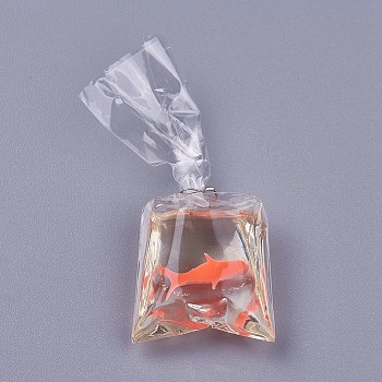 Resin Pendants, Goldfish Water Bag Shape, Orange, 54.5~56.5x23.5~24x10.5mm, Hole: 2.5mm