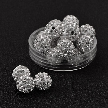 Czech Glass Rhinestones Beads, Polymer Clay Inside, Half Drilled Round Beads, 001_Crystal, PP11(1.7~1.8mm), 10mm, Hole: 1mm