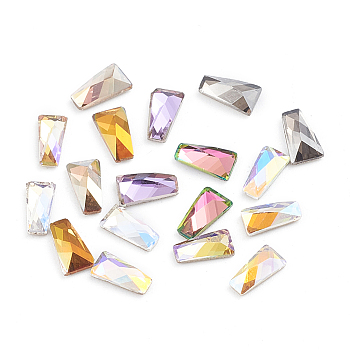 Glass Rhinestone Cabochons, Flat Back & Back Plated, Faceted, Trapezoid, Mixed Color, 6x3.5x2mm