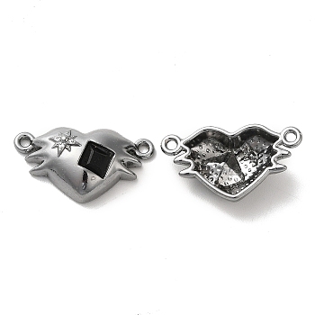 Alloy Connector Charms, Heart Links with Glass, Lead Free & Cadmium Free, Gunmetal, Black, 12x21.5x5.5mm, Hole: 1.4mm