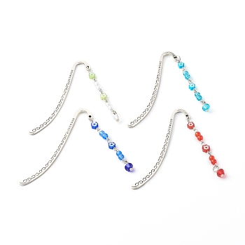 Handmade Zinc Alloy Bookmarks, with Glass Beads, Iron Eye Pins, Head Pins & Jump Rings, Mixed Color, 83.5x13.5mm
