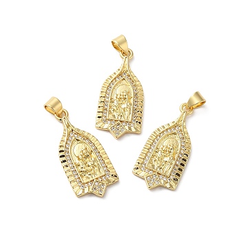 Rack Plating Brass Pave Cubic Zirconia Pendants, Lead Free & Cadmium Free, Real 18K Gold Plated, Long-Lasting Plated, Bell Charm, Clear, 28x13x2.5mm, Hole: 4x3.5mm