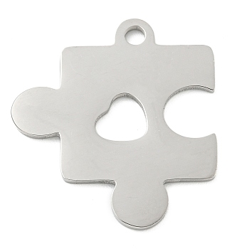 304 Stainless Steel Pendants, Laser Cut, Puzzle Charm, Stainless Steel Color, 25x23x1mm, Hole: 2.5mm