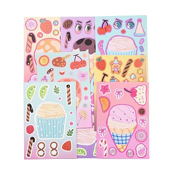 8Pcs PVC Self-Adhesive Stickers, Waterproof Decals, for DIY Albums Diary, Laptop Decoration Cartoon Scrapbooking, Cake, Mixed Color, 161x111x0.5mm