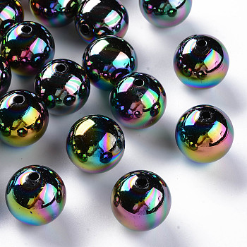 Opaque Acrylic Beads, AB Color Plated, Round, Black, 20x19mm, Hole: 2~3mm