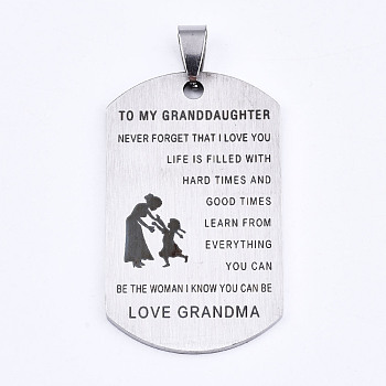 201 Stainless Steel Quote Pendants, Stamped Dog Tags, Inspirational Gifts for Granddaughter Jewelry, Rectangle, Laser Cut, Stainless Steel Color, 45x27x1.5mm, Hole: 4x7.5mm