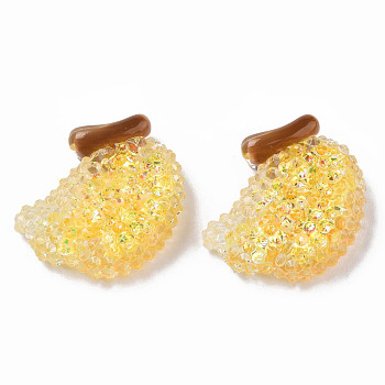 Transparent Resin Cabochons, with Paillette, Banana, Gold, 24x21x7.5mm