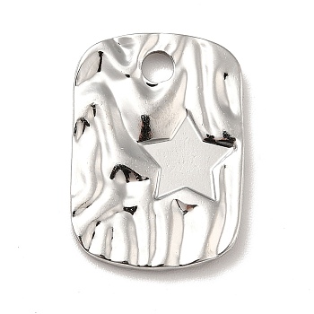 304 Stainless Steel Pendant Cabochon Settings, Textured Rectangle with Star, Stainless Steel Color, Tray: 6mm, 22x16x2.5mm, Hole: 3mm