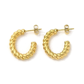 304 Stainless Steel Half Hoop Stud Earrings for Women, Twist, Golden, 23.5x3.5mm