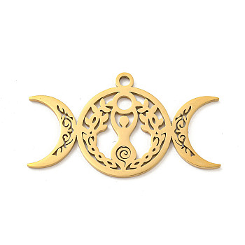 304 Stainless Steel Pendants, Laser Cut, Triple Moon Charm, Real 18K Gold Plated, 26x45x1.5mm, Hole: 2.5mm