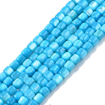 Natural Freshwater Shell Beads Strands, Dyed, Column, Deep Sky Blue, 3.5x3.5mm, Hole: 0.8mm, about 110~113pcs/strand, 14.69 inch~15.08 inch(37.3~38.3cm)
