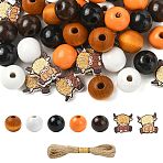Cattle & Round Wood Beads, with Jute Cord, Mixed Color, 16~17.5x16~17x6~16mm, Hole: 2~4mm, 100pcs(WOOD-CJ0002-31)