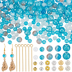 DIY Jewelry Making Findings Kits, including Baking Paint Crackle Glass Beads, Brass Rhinestone Spacer Beads, Brass Beads & Flower Bead Caps & Eye Pin, Deep Sky Blue(DIY-SP0002-82A)