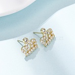 Crown Brass Micro Pave Clear Cubic Zirconia Stud Earrings, Long-Lasting Plated, Rack Plating, Lead Free & Cadmium Free, Real 18K Gold Plated, 11.5x12.5mm(EJEW-H178-13G)