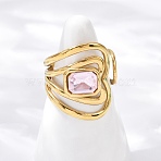 304 Stainless Steel Cuff Open Rings, with Glass Drill, Golden, Inner Diameter: 19mm(RJEW-S629-08G)