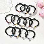 12Pcs 12 Constellations 304 Stainless Steel Charm Bracelets, Natural & Synthetic Mixed Gemstone Beads Stretch Bracelets, Inner Diameter: 2-1/2 inch(6.2cm)(BJEW-JB12703)