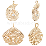 12Pcs 2 Style Brass Micro Pave Clear Cubic Zirconia Pendants, Conch Charm and Shell Shape Charm, Real 18K Gold Plated, 11~16.5x16.5~17x3~3.5mm, Hole: 1.4~1.8mm, 6pcs/style(KK-BBC0018-37)