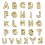 Brass Micro Pave Clear Cubic Zirconia Slide Charms, Long-Lasting Plated, Cadmium Free & Lead Free, Real 18K Gold Plated, Letter, 12~12.5x3.5~12.5x4.5~5mm, Hole: 2x9mm(KK-I382-04G)