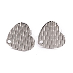 Non-Tarnish Heart Shape 304 Stainless Steel Stud Earring Findings, with Earring Backs 0.8mm Pin, for Jewelry Making, Stainless Steel Color, 12x13x1mm, Pin: 0.8mm(EJEW-O104-11P)