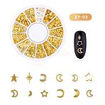 Aluminum Cabochons, Nail Art Studs, Nail Art Decoration Accessories, Star & Moon, Gold, 200pcs/box(MRMJ-WH0063-63)