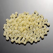 8/0 Glass Seed Beads, Ceylon, Round, Round Hole, Lemon Chiffon, 8/0, 3mm, Hole: 1mm, about 1111pcs/50g, 50g/bag, 18bags/2pounds(SEED-US0003-3mm-142)