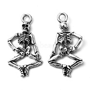 Punk Alloy Pendants, Cadmium Free & Lead Free, Human Skeleton Pendants for Halloween Jewelry Making, Antique Silver Color, about 26mm long, 13.5mm wide, 3.5mm thick, hole: 2mm(EA8768Y)