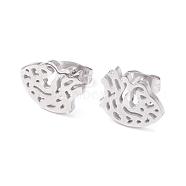 Anatomical Heart 304 Stainless Steel Stud Earrings for Women, Stainless Steel Color, 12x9mm, Pin: 0.7mm(EJEW-Z017-07P)