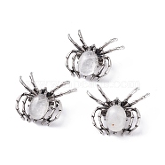 Natural Quartz Crystal Brooch, with Alloy Findings and Glass, Spider, Antique Silver, 34~35x41~42x7mm, Hole: 3x5mm(G-A176-C13-1)
