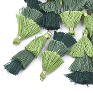 Polycotton(Polyester Cotton) Tassel Pendant Decorations, with Iron Findings, Golden, Colorful, 39~40x19~26x6~7mm, Hole: 4mm(X-FIND-T018-03)