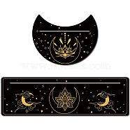 2Pcs 2 Style Carved Wood Candle Holders, Wooden Card Stand for Tarot, Witch Divination Tools, Moon-shaped & Rectangle, Black, Lotus Pattern, 130~254x76.2~100x5mm, 1pc/style(DJEW-GF0001-49F)