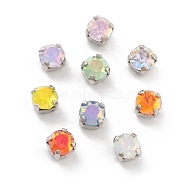 Flat Round Opal Sew On Rhinestones, Multi-Strand Links, K9 Glass Rhinestone with Brass Prong Settings, Mixed Color, Platinum, 6x5.5mm, Hole: 0.8mm(RGLA-G024-12A-P)