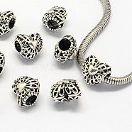 Alloy European Beads, Large Hole Beads, Heart, Antique Silver, 11x11x9mm, Hole: 4.5mm(PALLOY-S079-008AS)