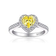 925 Sterling Silver Micro Pave Cubic Zirconia Plain Band Rings, Real Platinum Plated, Flat Round, Yellow, Inner Diameter: 17mm(RJEW-P103-04P-D)