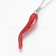 304 Stainless Steel Pendant  Necklaces, with Enamel, Pepper, Stainless Steel Color, 19.76 inch(50.2cm), 2mm(NJEW-P224-08P)