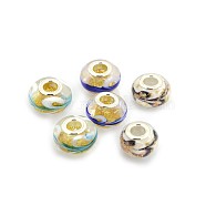Handmade Gold Sand Lampwork European Large Hole Rondelle Beads, with Silver Color Plated Brass Double Cores, Mixed Color, 15x10mm, Hole: 5mm(LPDL-M005-M)