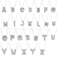 Initial Necklaces, Alloy Rhinestone Slide Pendant Necklaces, with Silver Color Plated Brass Cable Chains, Alphabet, Letter A~Z, 18.3 inch(46.7cm), 26pcs/set(NJEW-JN03158)