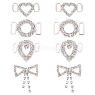8PCS 4Style Alloy Rhinestone Buckle Clasps, For Webbing, Strapping Bags, Garment Accessories, Platinum, Mixed Shapes, 19~33x32.5~35x2.5~4.5mm, Hole: 2.5~12.5mm, 2pcs/style(FIND-GO0001-47)