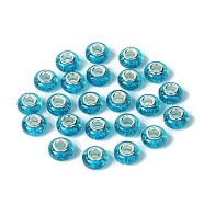 Rondelle Resin European Beads, Large Hole Beads, with Glitter Powder and Platinum Tone Brass Double Cores, Deep Sky Blue, 13.5x8mm, Hole: 5mm(RPDL-A001-01-07)