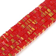 Electroplate Glass Beads Strands, Heishi Beads, Square, Red, 3x3x1mm, Hole: 0.9mm, about 210pcs/strand, 14.96~16.54''(38~42cm)(GLAA-B023-01A-14)