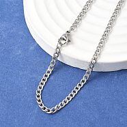 Non-Tarnish 304 Stainless Steel Curb Chain Necklace Making, Twisted Chain, with Lobster Claw Clasps, Stainless Steel Color, 17 inch~17.7 inch(45.5~45.7cm), 3mm(X-STAS-A028-N108P)