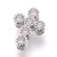 Brass Micro Pave Cubic Zirconia Beads, Lead Free & Cadmium Free, Cross, Clear, Platinum, 11x8.5x3.5mm, Hole: 0.8mm(ZIRC-E152-07P-RS)